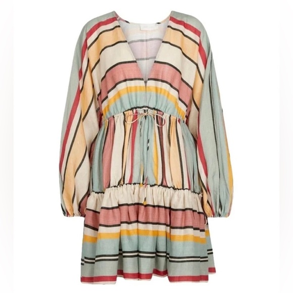 Zimmerman Cassia Draw Stripe Mini Linen Dress Size 2 - Picture 15 of 15